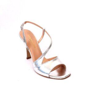 Vernissage 22280b Silver Leather Heel Slingback Sandals Shoes